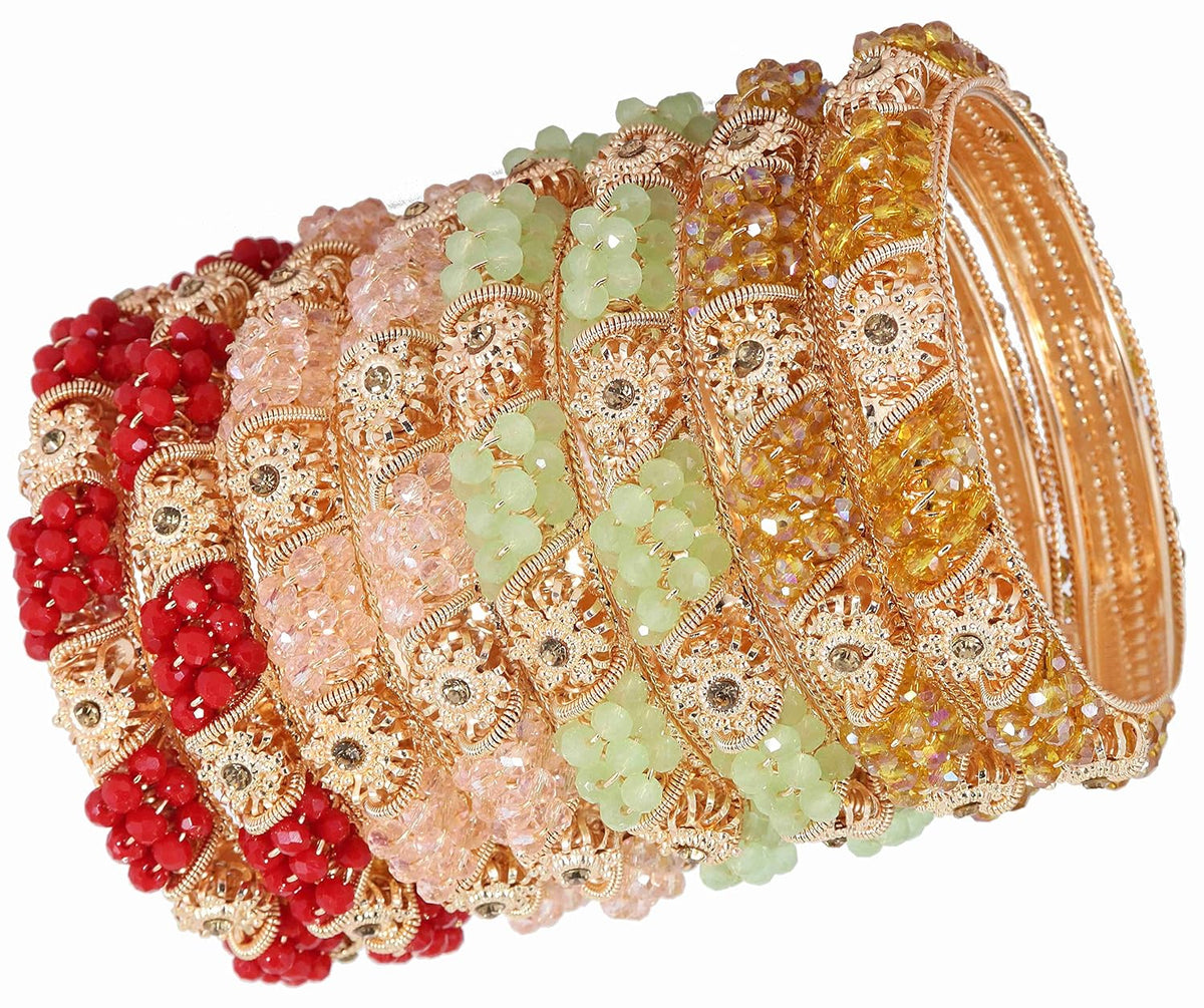 NMII Non-Precious Metal With Base Metal And Zircon Gemstone Or Colourful Beads Studded On Flower Glossy Finished Kada Set For women and Girls