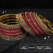 NMII Metal With Zircon Gemstone Studded Glossy Finished Traditional Bangle set for Women and Girls