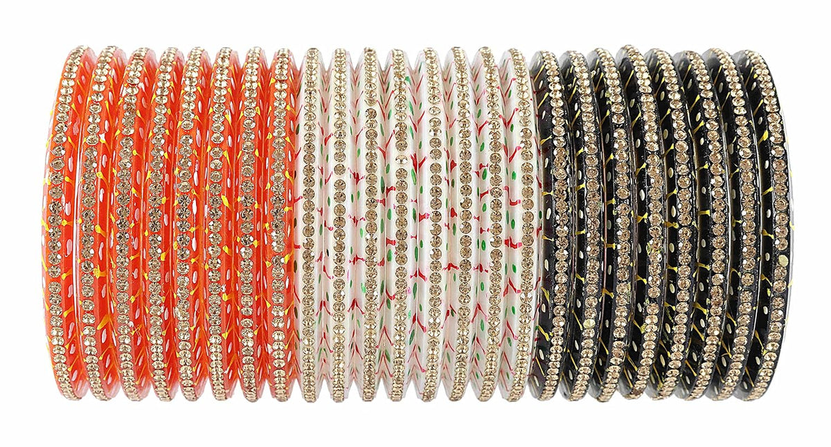 NMII Acrylic (Plastic) With Zircon Gemstone Studded Premium and Traditional Glossy Finished Bangle Set For Women and Girls