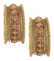 NMII Non-Precious Metal Base Metal with Zircon Gemstone Or Pearl and Flower Pattern with Ball Chain Linked Glossy Finished Bangle Set
