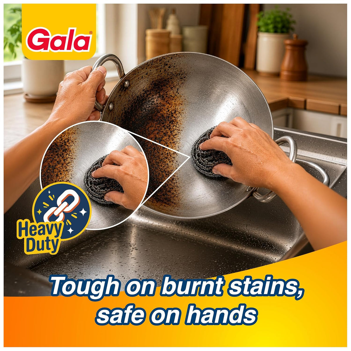Gala Stainless Steel Scrubber - 1 Piece for Kitchen Utensils Cleaning