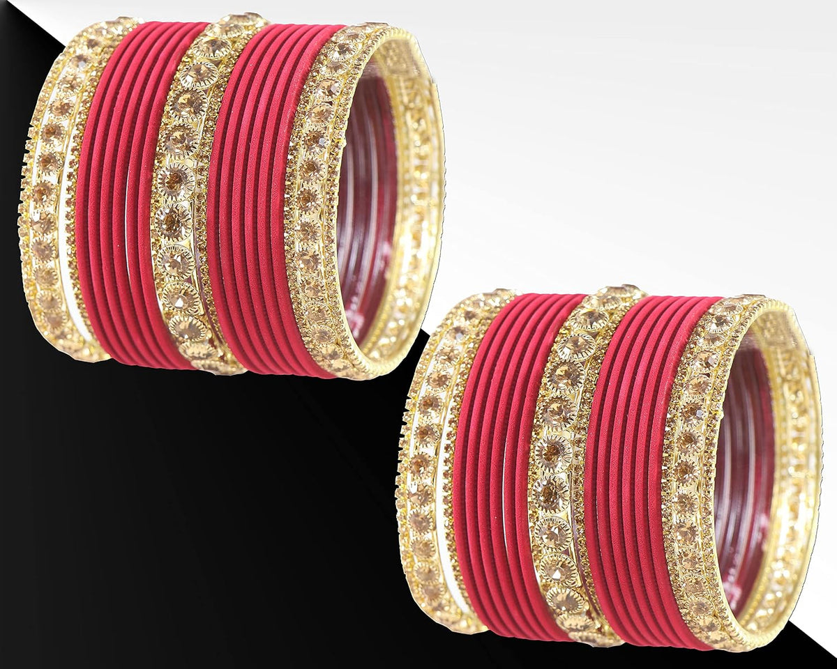 NMII Non-Precious Metal Base Metal and Studded Zircon Gemstone and Matte Finish Worked Bangle set for Women/Girls