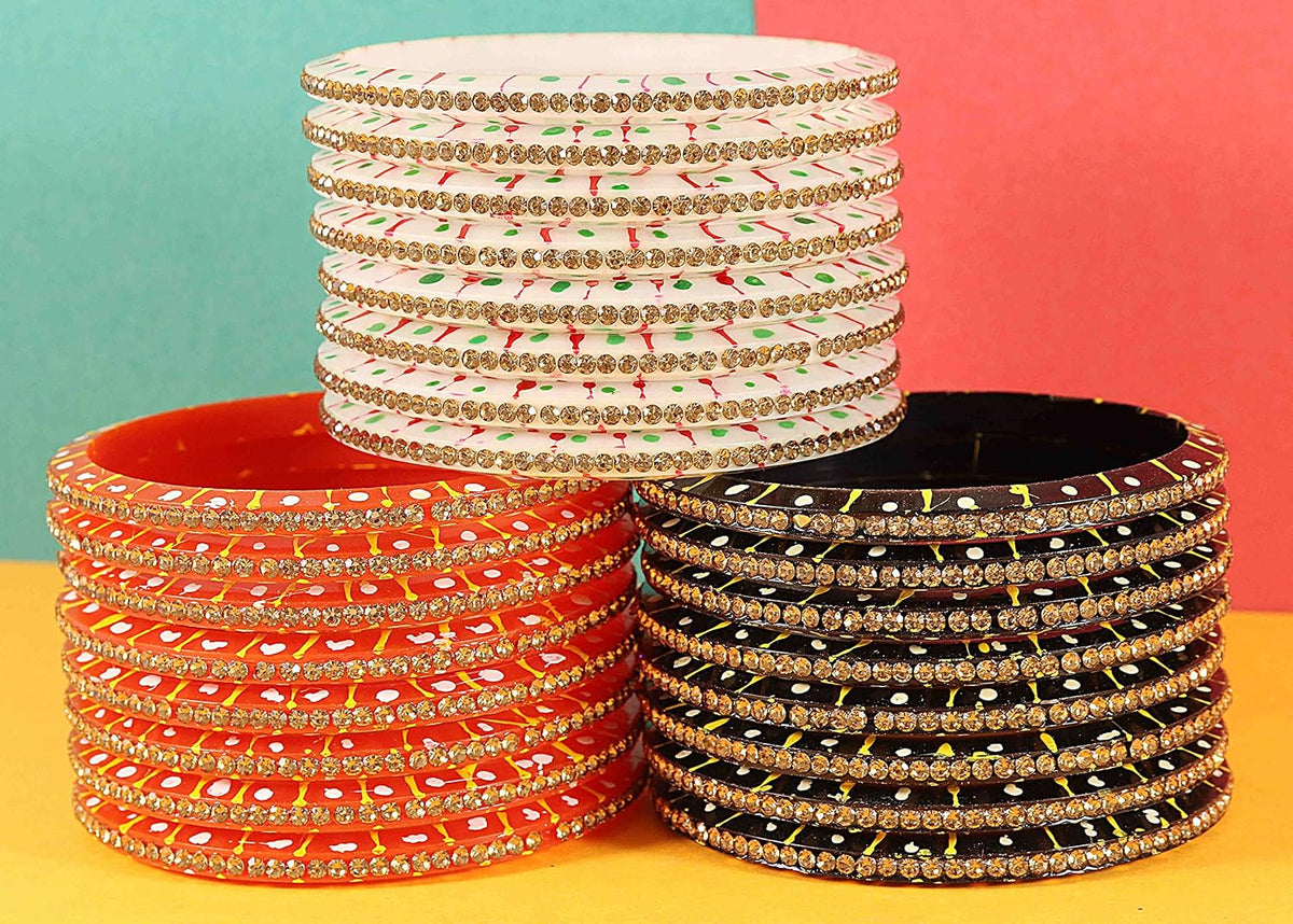 NMII Acrylic (Plastic) With Zircon Gemstone Studded Premium and Traditional Glossy Finished Bangle Set For Women and Girls