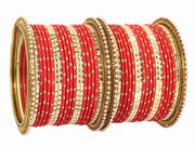 NMII Non-Precious Metal with Base Metal Zari Dotted and Pearls Studded Glossy Finished Traditional Bangle set for Women and Girls