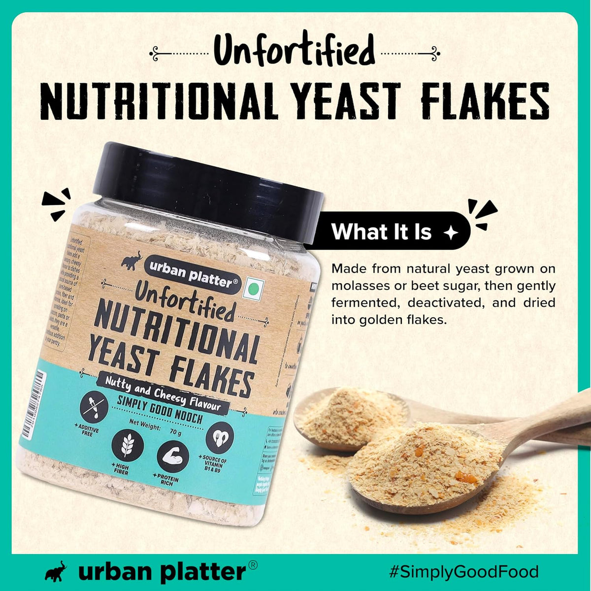 Urban Platter Nutritional Yeast Flakes, 70g (Unfortified | Plant Based | Nutty and Cheesy Flavour)
