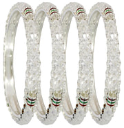 NMII Alloy Metal Silver Bangles Set For Girls and Women Studded Pearls & Beads| Fancy Stylish Bangles | Metal bangles | Women's Bangle | (Pack of 4)