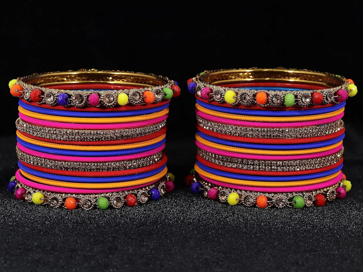 NMII Metal with Zircon Gemstone and Pearls Adorned Bangles Set For Girls and Women I Traditional Bangles Set, Bangle Bracelet Set I Pack of 36 Bangles