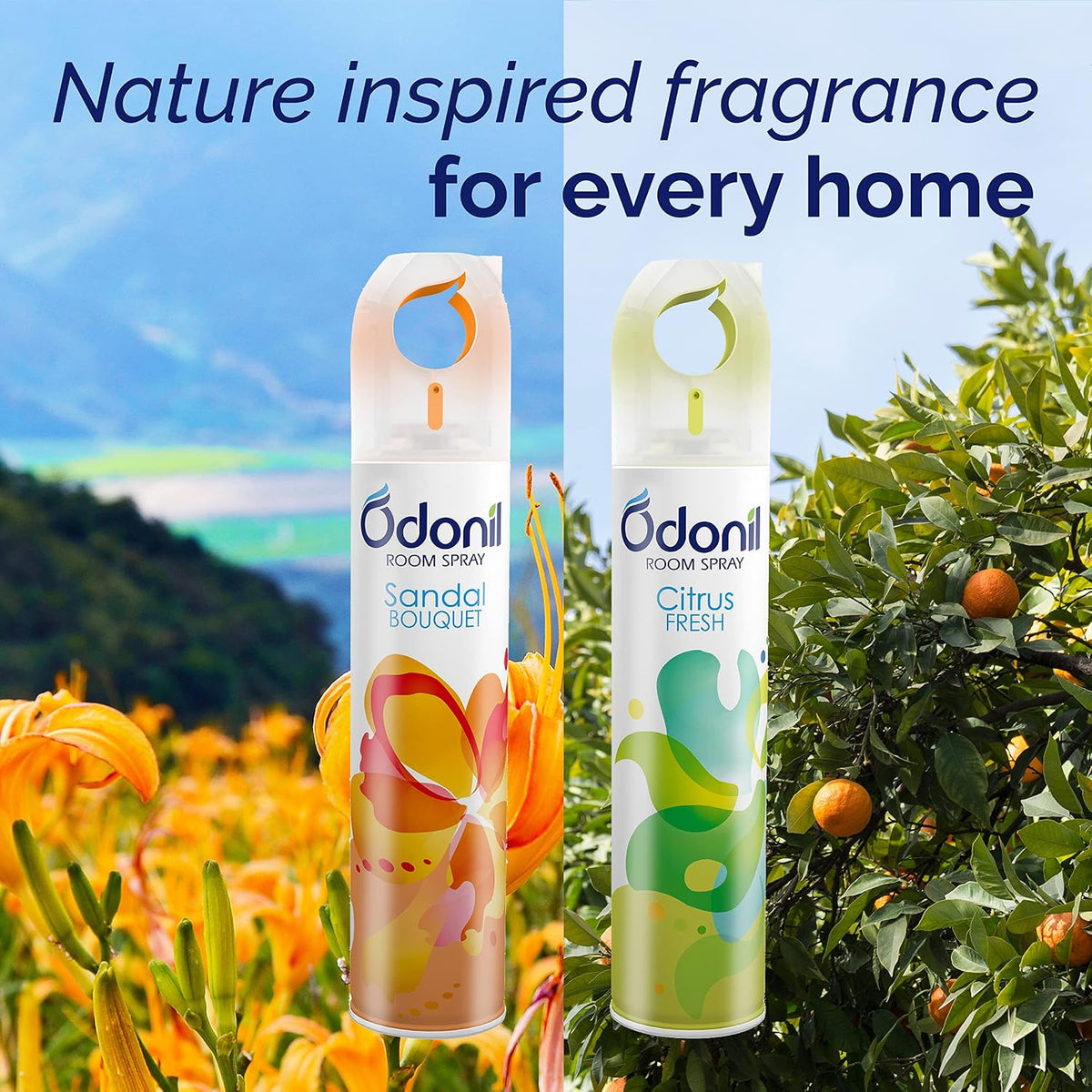 Odonil Room Air Freshener Spray - 440ml Combo (Pack of 2, 220ml each) | Sandal Bouquet & Citrus Fresh | Nature Inspired Fragrance for Home & Office | Long Lasting Fragrance