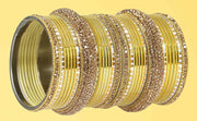 NMII Traditional Plain Metal Bangles with Golden Zircon Stone For Women & Girls | Chuda Set For Bridal Women Wedding, Party, Occasion | Golden Chuda | Metal Bangles For Women- Set of 30