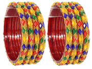 NMII Glass with Leaf Cut Beads and Balls Studded Glossy Finished Kada Set For Women and Girls