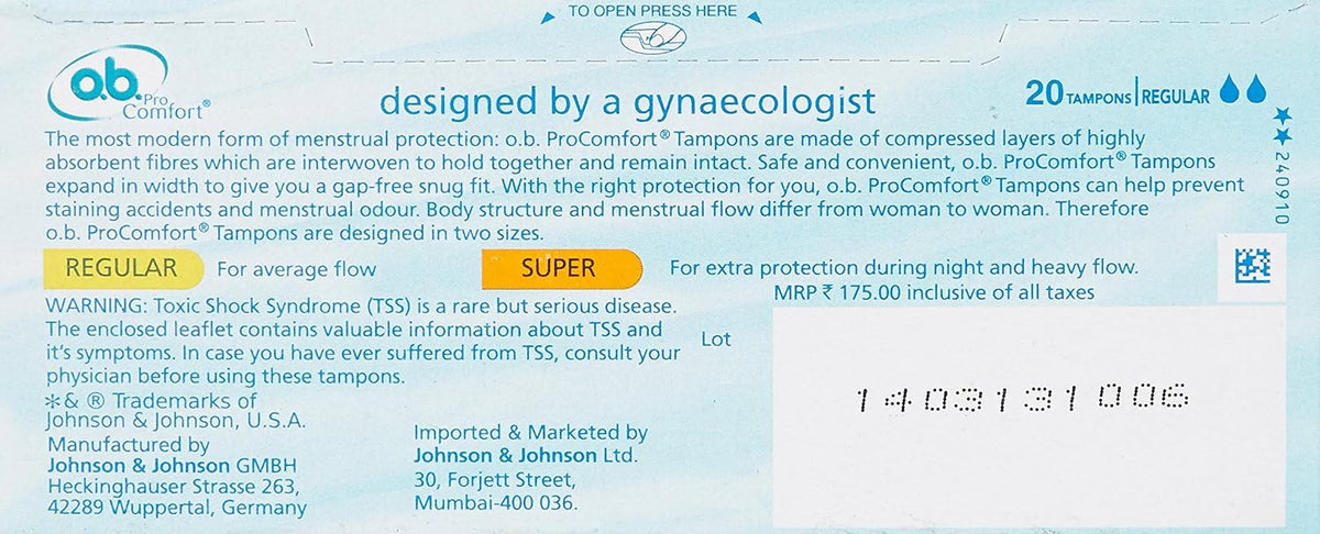 Stayfree O.b. ProComfort Tampons - Regular (Average Flow, 20 Piece)