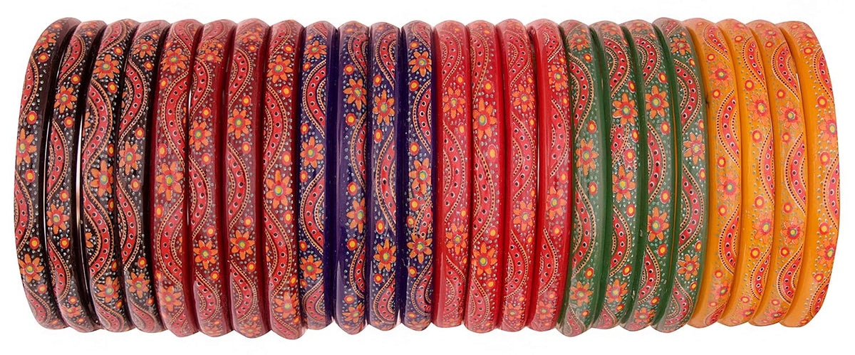 NMII Glass with Flower Pattern Glossy Finished Kada Set For Women and Girls, (Multy_2.6 Inches), Pack Of 24 Kada Set