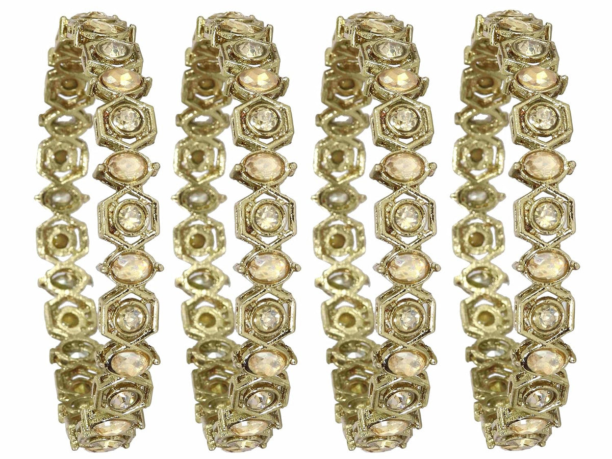 NMII Stylish American Diamond Stone Work Metal Bangles For Women & Girls | Gold Plated Bangles | Kada Set For Women | Wedding Bangles Set For Women | Latest Bangles Fashion Jewellery- Set of 4
