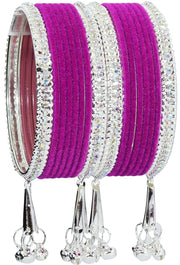 NMII Metal with Zircon Gemstone and Velvet Studded Bells Latkan Bangles Set For Girls and Women I Latkan Bangles, Premium Bangle Bracelet Set I Pack of 16 Bangles