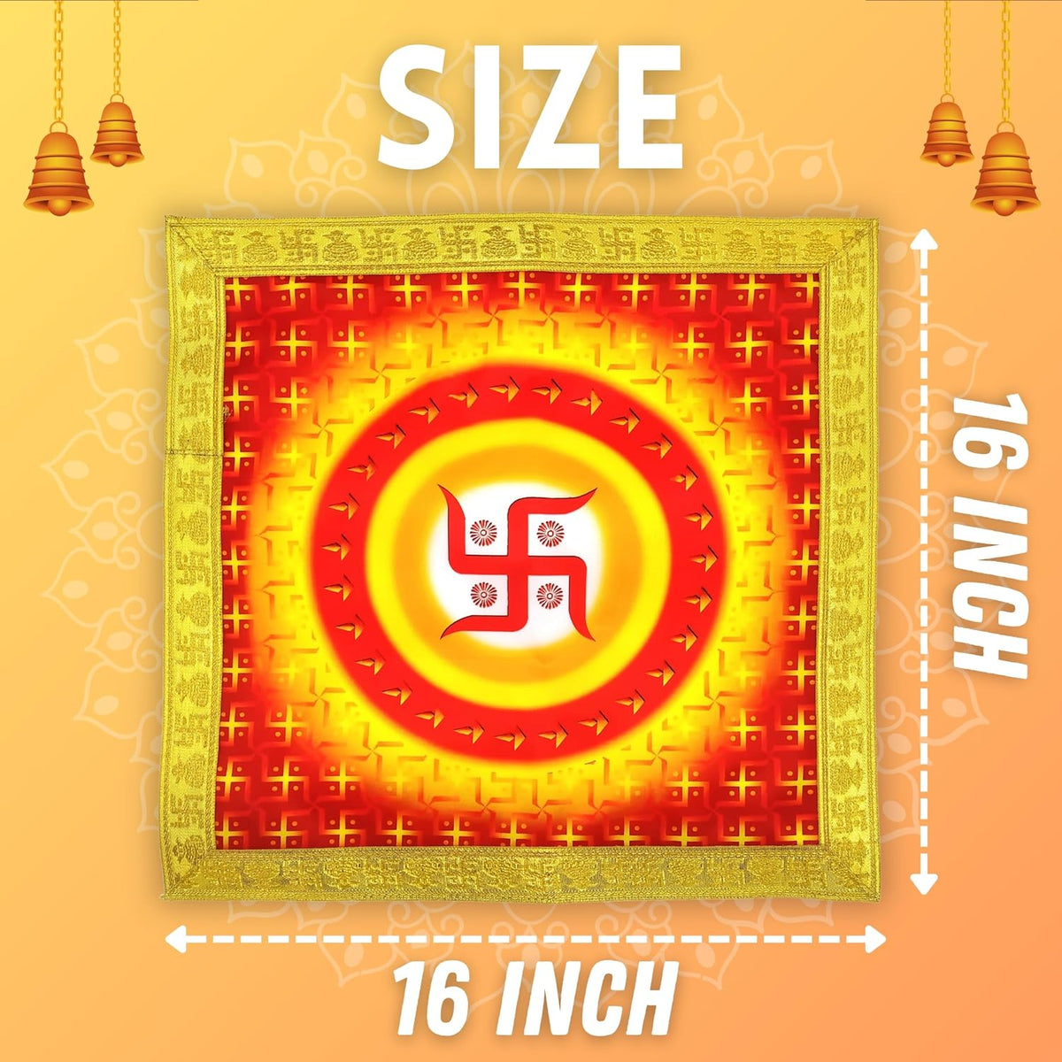 Bhakti Lehar Printed Silk Satin God Chowki Aasan Cloth for Puja (Size: 16" x 16" Inch) | Pooja Assan Kapda | Satin Altar Cloth Mat for Puja Mandir, Temple and Decoration (Set of 4)