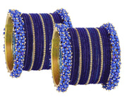 NMII Stylish Metal with Golden Zircon Stone & Pearls Studded Velvet Gajra Bangles Set For Women and Girls | Designer Women's Bangles | Chuda Set | Gajra Bangles | Fashion Jewellery