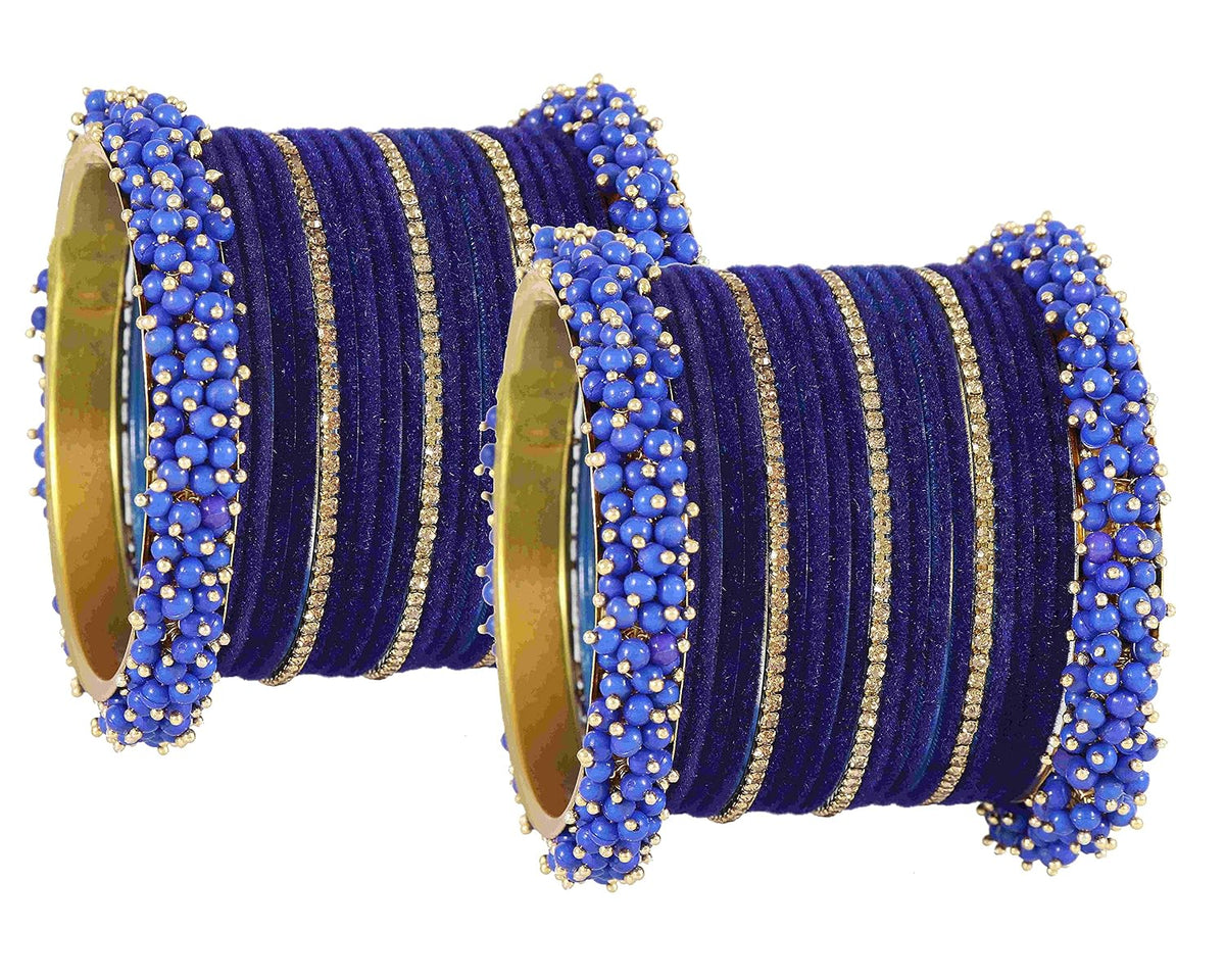 NMII Stylish Metal with Golden Zircon Stone & Pearls Studded Velvet Gajra Bangles Set For Women and Girls | Designer Women's Bangles | Chuda Set | Gajra Bangles | Fashion Jewellery