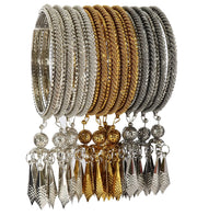NMII Non-Precious Metal With Base Metal Springs Built Design and Latkan Linked Kaleere Type Kada Set For Women and Girls