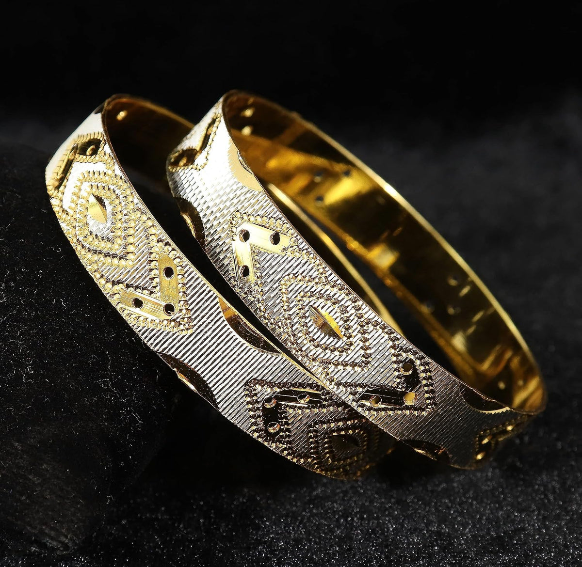 NMII Brass Gold Plated Bangles Set For Women's & Girls (Pack of 2)