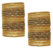 NMII Glass with Beads studded silk thread and Ball Chain Linked Bangle set for Women/Girls, (Multi_2.8 Inches), Pack Of 40 Bangles