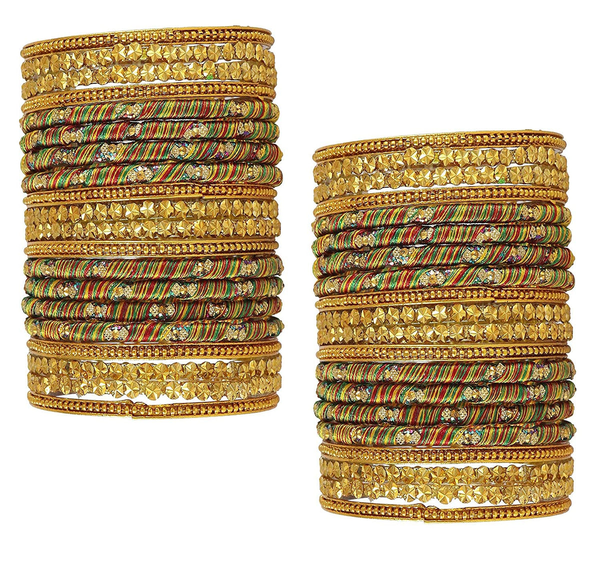 NMII Glass with Beads studded silk thread and Ball Chain Linked Bangle set for Women/Girls, (Multi_2.8 Inches), Pack Of 40 Bangles