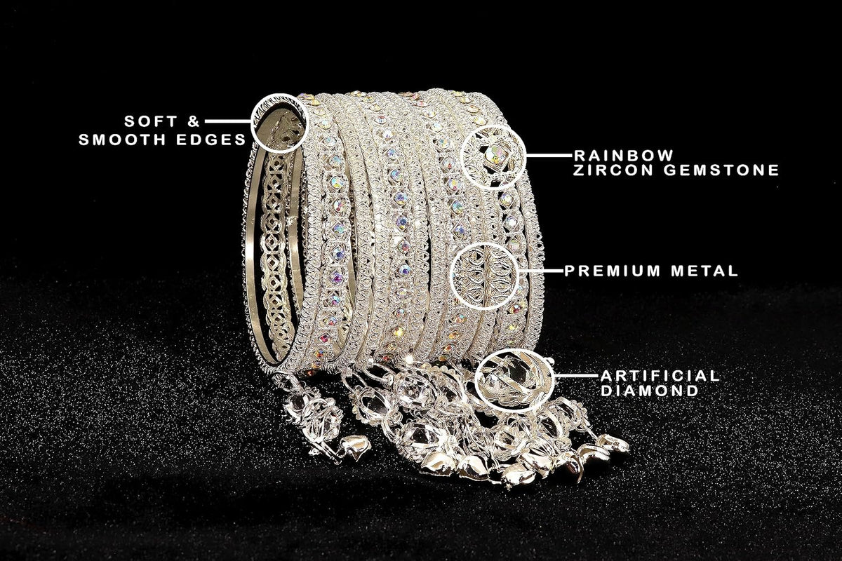 NMII Metal with Zircon Gemstone Studded Latkan Bangles Set For Girls and Women I Latkan Bangle Set, Metal Bangle Set I Pack of 12 Bangles