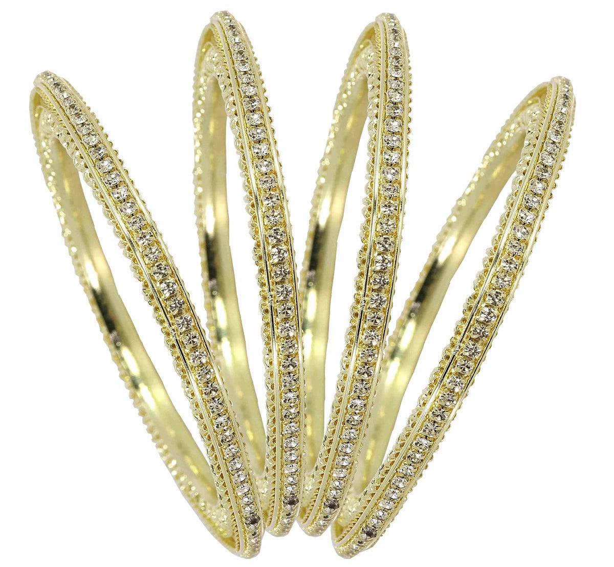 NMII Premium Gold Plated Metal American Diamond Bangles For Women & Girls | Traditional Golden Bangles | AD Stone Work | White Diamond Bangles Set For Wedding, Party, Ocassion-Set of 4