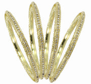 NMII Premium Gold Plated Metal American Diamond Bangles For Women & Girls | Traditional Golden Bangles | AD Stone Work | White Diamond Bangles Set For Wedding, Party, Ocassion-Set of 4