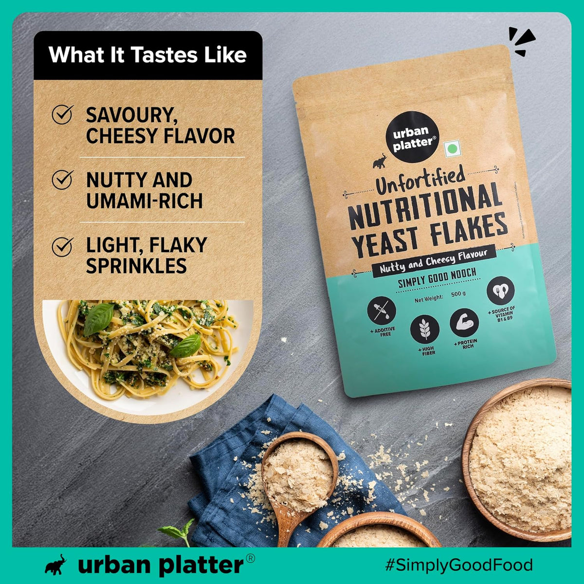 Urban Platter Unfortified Nutritional Yeast Flakes, 500 g (Plant Based | Nutty and Cheesy | Nooch)