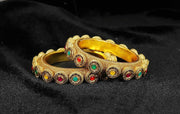 NMII Metal with Golden Zircon Stone & Beads Work Traditional Rajwadi Style Kada Bangles Set For Women & Girls | Gold Plated Bangles | Stylish Kangan | Bangles Set Wedding, Party, Occasion- Set of 2