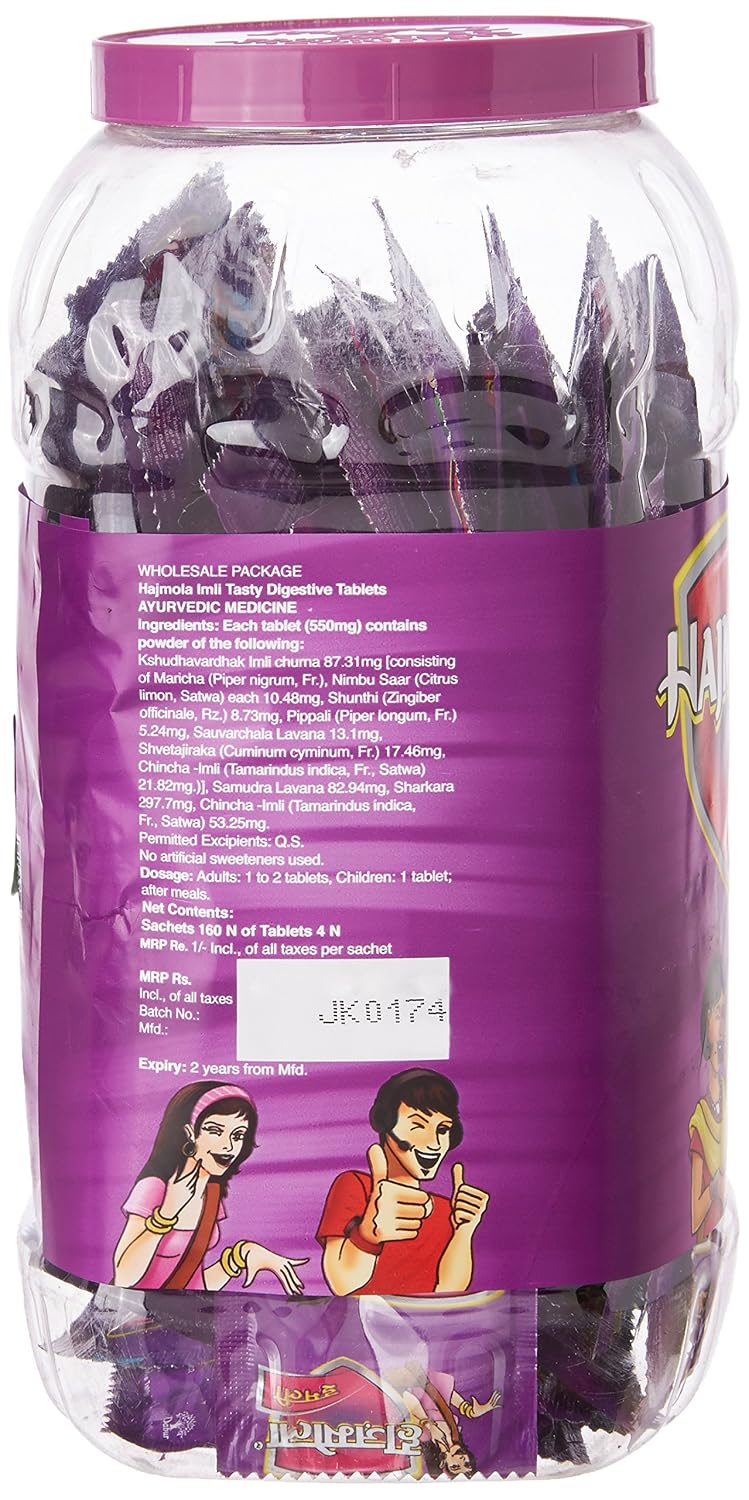 Dabur Hajmola Imli - Tasty Digestive Tablets - 160 Sachet Jar with Dabur Amla Hair Oil - 25 ml