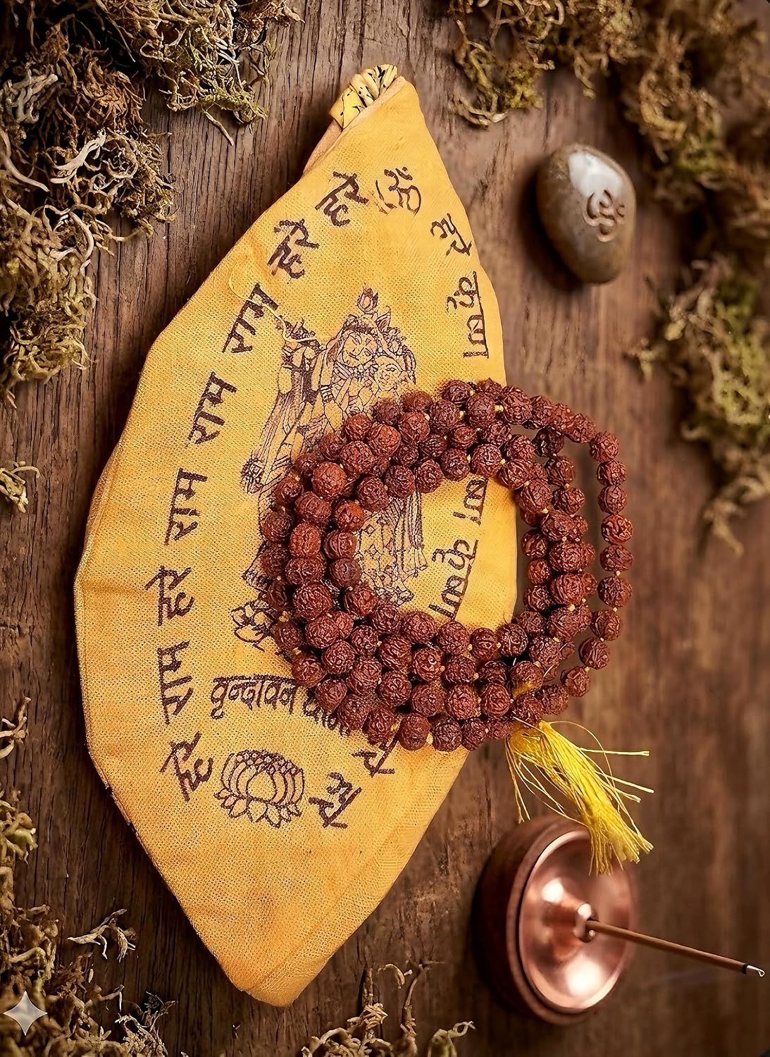 RudraDivine Natural 5 Mukhi Rudraksha Mala with Gomukhi Bag for Mantra Jaap & Wearing | Lab Certified 108+1 Beads Rudraksha Mala | Spiritual Meditation Prayer Mala for Men & Women