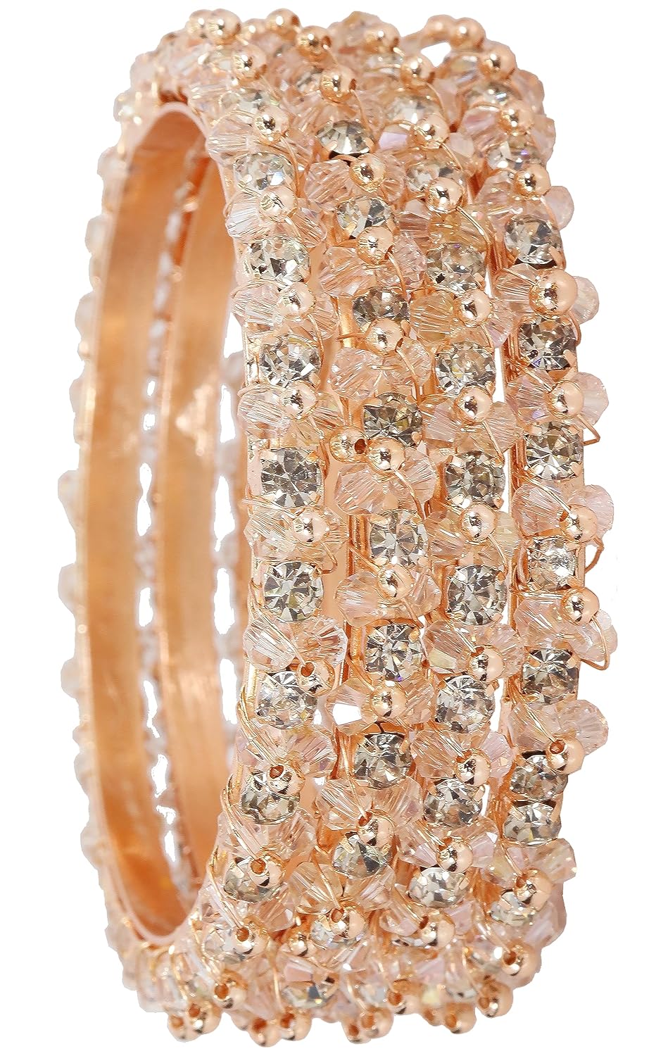 NMII Alloy Metal Bangles Set For Girls and Women Studded American Diamond and Pearls | Diamond Bangles | Metal bangles | Women's Bangle - Pack Of 4 Kada