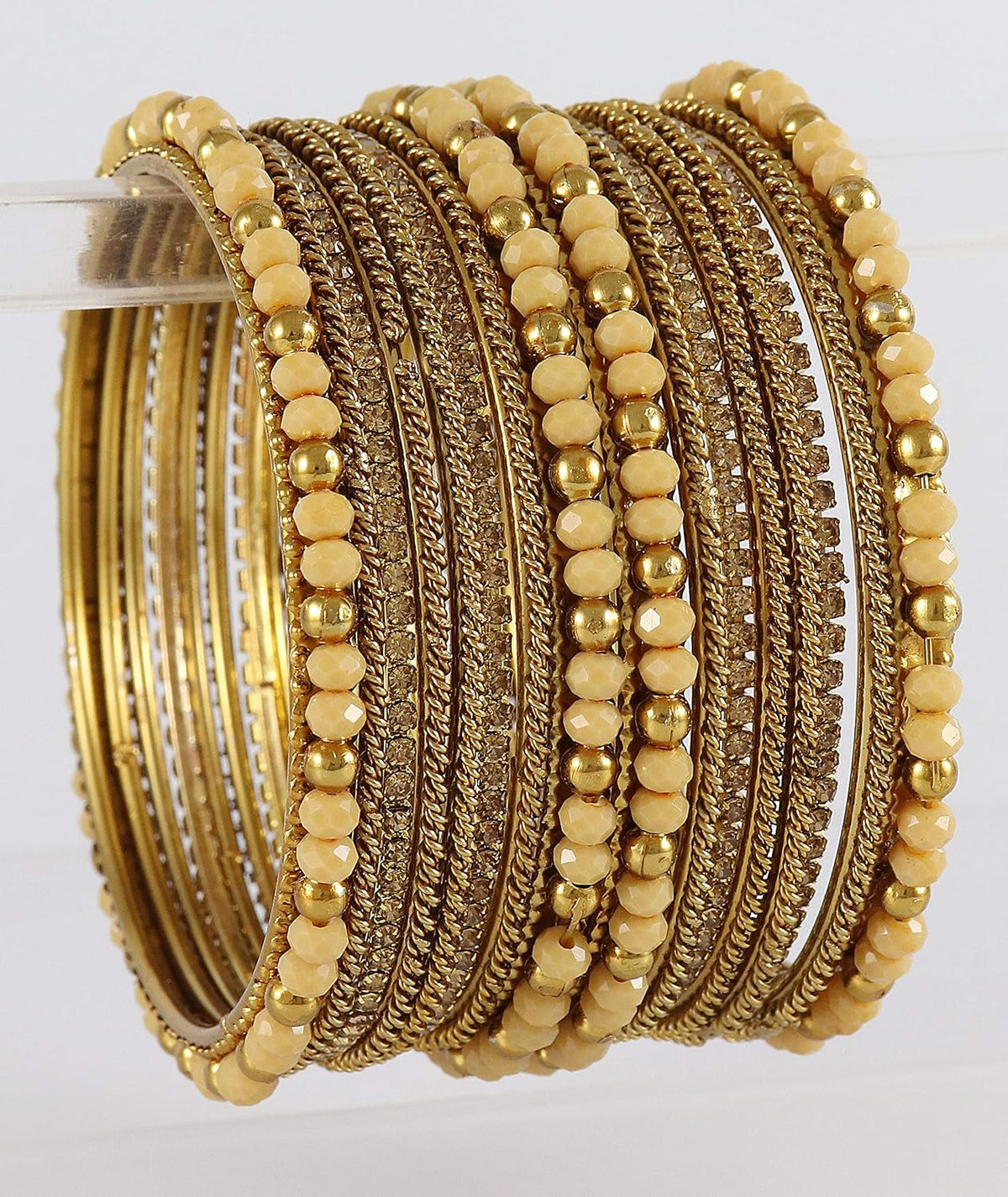 NMII Metal with Zircon Gemstone, Pearls and Beads Studded Glossy Finished Bangle Set For Women and Girls