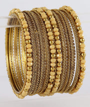 NMII Metal with Zircon Gemstone, Pearls and Beads Studded Glossy Finished Bangle Set For Women and Girls