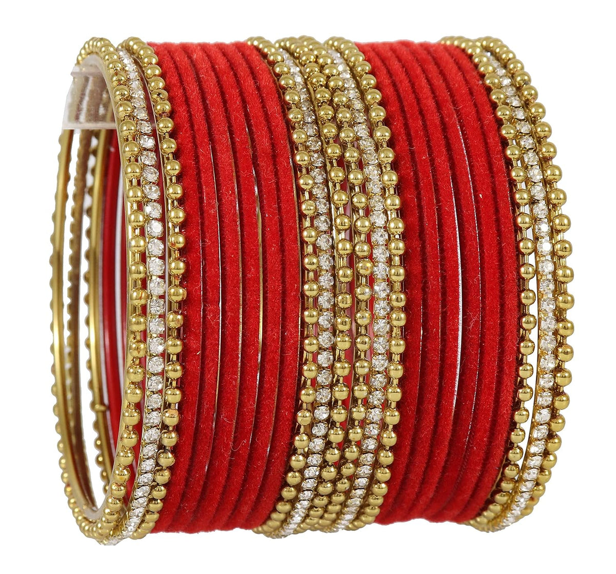 NMII Non-Precious Metal Base Metal With Velvet and Ball Chain Or Zircon Gemstone Studded Worked Bangles Set For Women and Girls