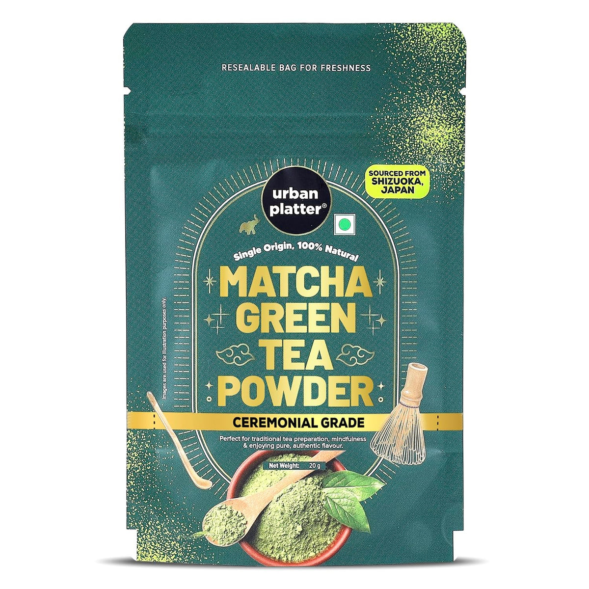 Urban Platter Japanese Ceremonial-Grade Matcha Green Tea Powder, 20g (First-Harvest Leaves | Premium-Grade | Stone-Ground | Antioxidant-Rich)