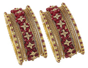 NMII Non-Precious Metal Base Metal with Zircon Gemstone Or Pearl and Flower Pattern with Ball Chain Linked Glossy Finished Bangle Set