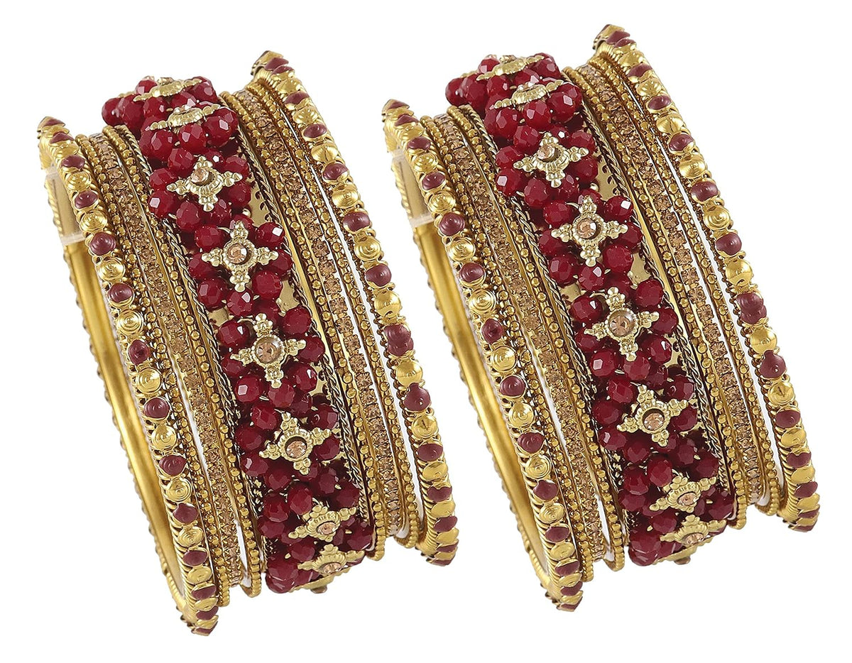 NMII Non-Precious Metal Base Metal with Zircon Gemstone Or Pearl and Flower Pattern with Ball Chain Linked Glossy Finished Bangle Set