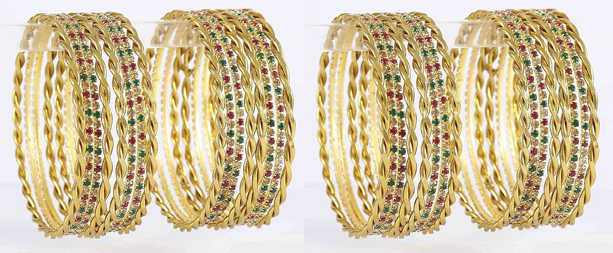 NMII Non-Precious Metal Base Metal with Zircon Gemstone and Twisted Glossy Finished Bangle Set For Women and Girls