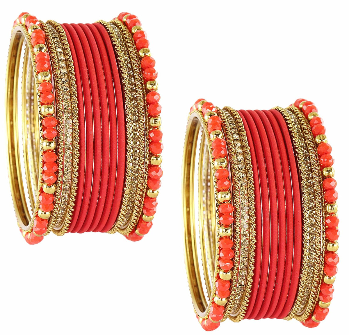 NMII Traditional Alloy Metal With Zircon Gemstone & Beads Chuda Bangles Set For Women & Girls | Designer Chuda For Women | Ethnic Chuda Set | Wedding, Pooja, Party, Everyday, Occasion