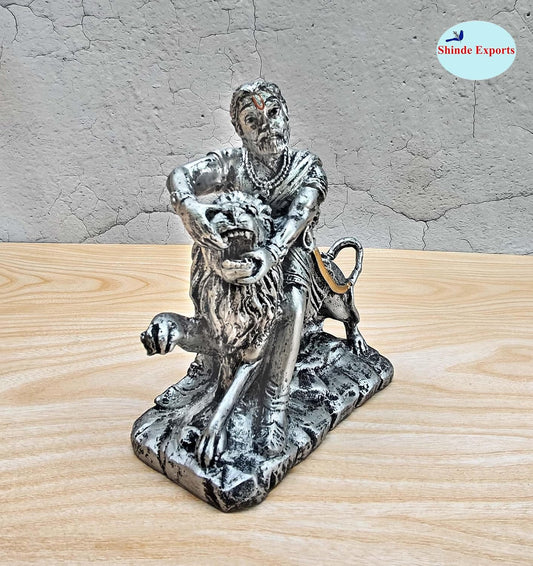 SHINDE EXPORTS chatrapati sambhaji maharaj Statue murti Idol with Lion for car (Silver)
