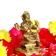 Aalayam Selveer Balambigai Statue Small | Bala Tripura Sundari Idol Square Base | Balambika Idol Brass 9cm Height Brass Gold Colour 1 Piece