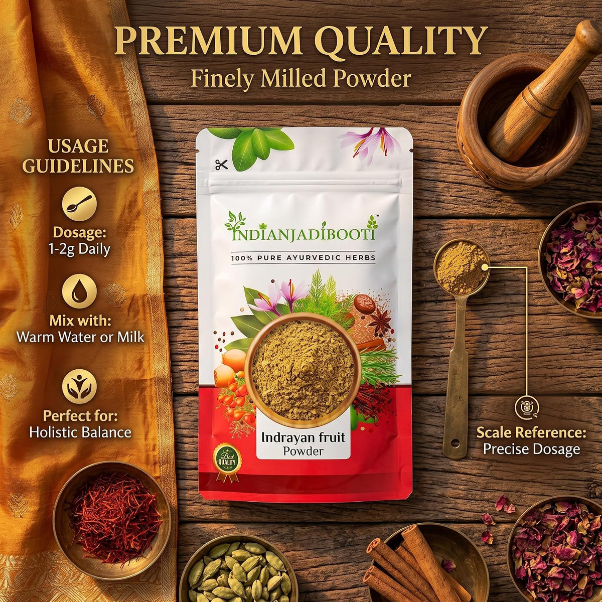 IndianJadiBooti Indrayan Phal Powder - Citrullus Colocynthis - Bitter Apple - Traditional Botanical for Systemic Purifying, Metabolic Harmony & Pitta Balance - 100g