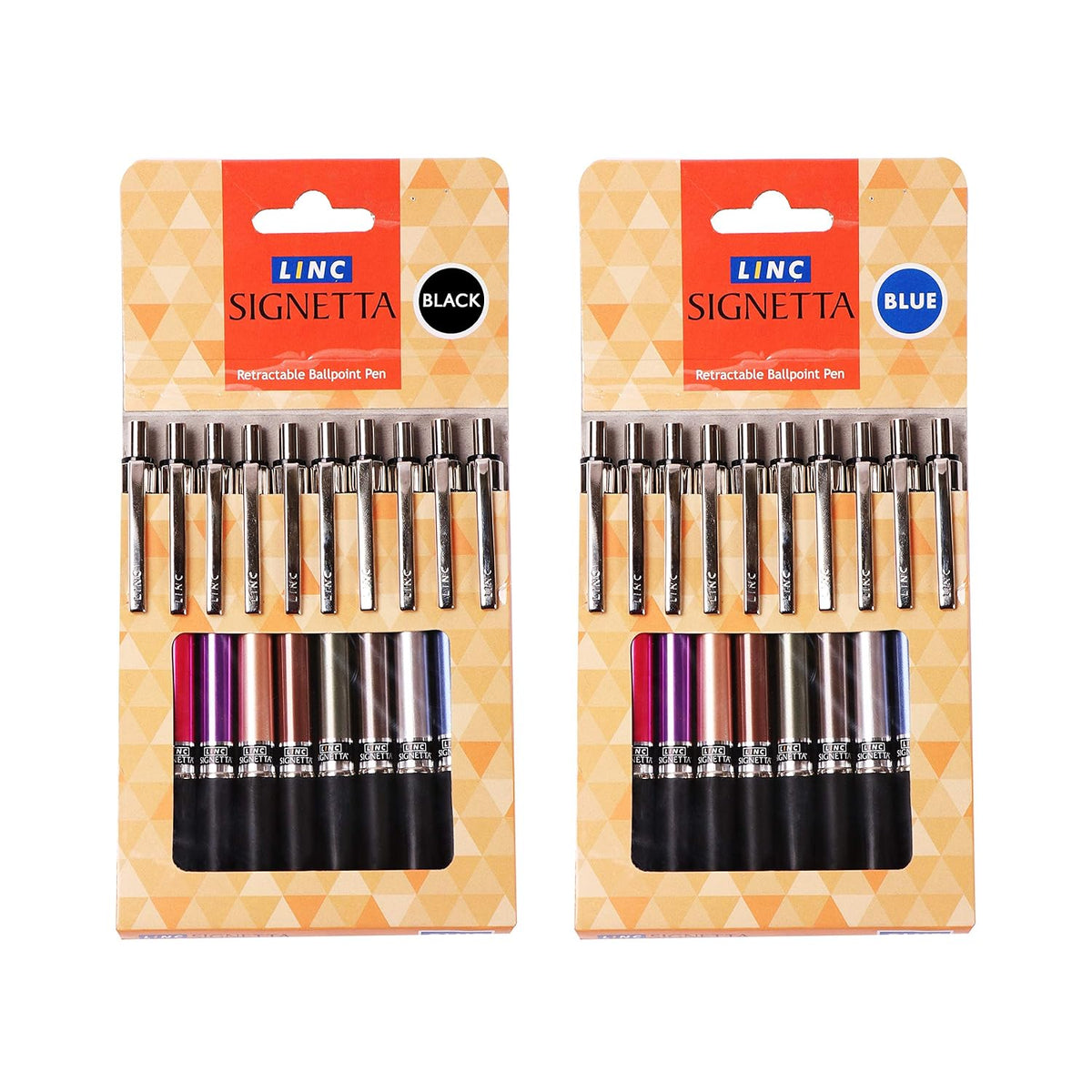 Linc Signetta Fine 0.7 mm Retractable Ball Pens | Blue & Black Ink | Pack of 20