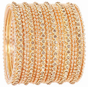 NMII Non-Precious Metal Base Metal with Zircon Gemstone Studded worked and Link with Rose gold Ball Chain Glossy Finished Bangle Set For Women and Girls