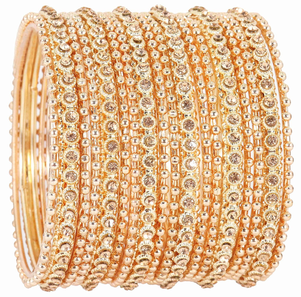 NMII Non-Precious Metal Base Metal with Zircon Gemstone Studded worked and Link with Rose gold Ball Chain Glossy Finished Bangle Set For Women and Girls