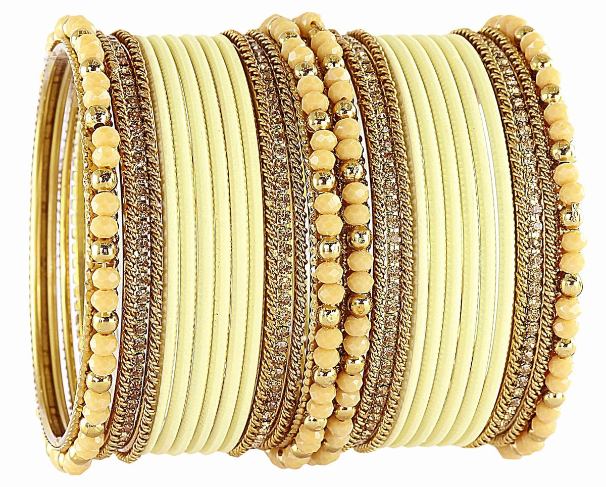 NMII Traditional Alloy Metal With Zircon Gemstone & Beads Chuda Bangles Set For Women & Girls | Designer Chuda For Women | Ethnic Chuda Set | Wedding, Pooja, Party, Everyday, Occasion