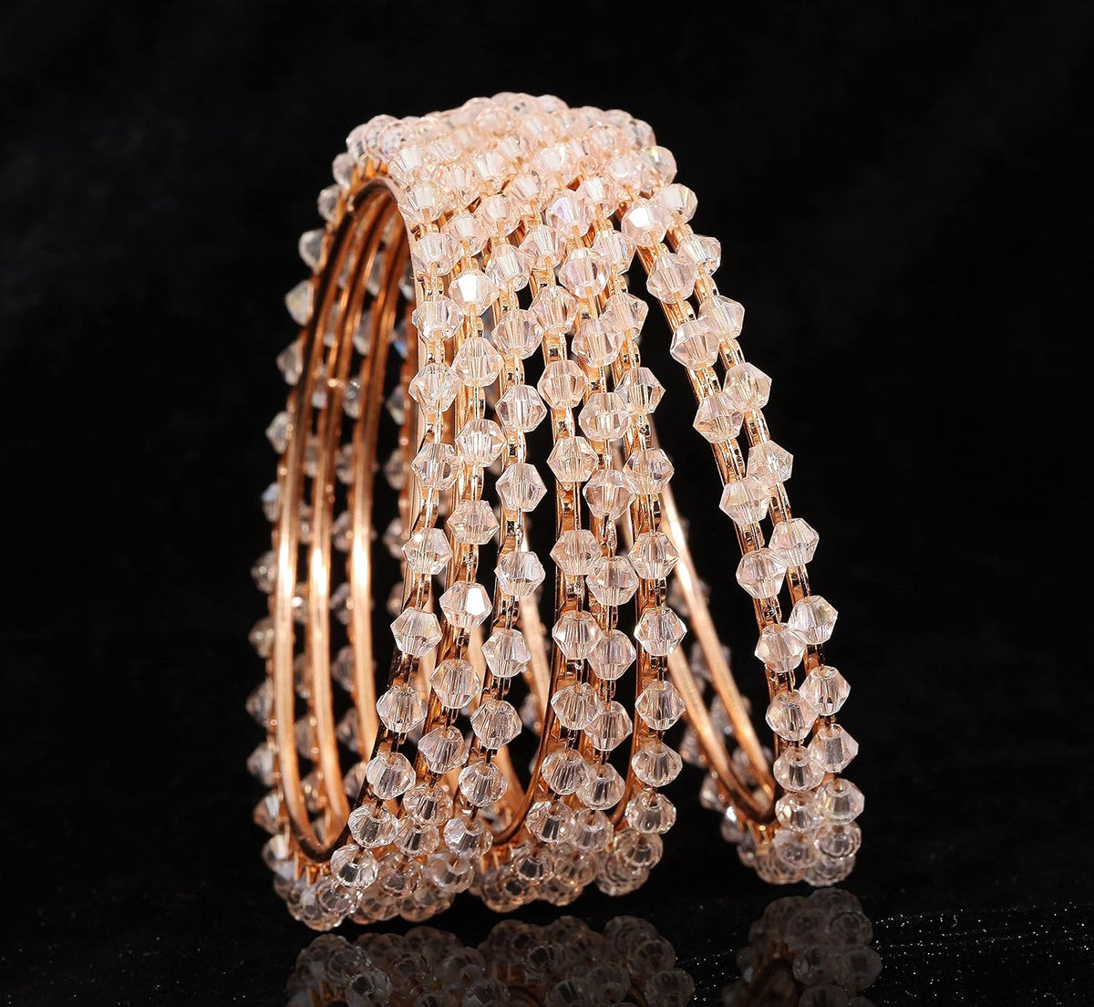 NMII Pearls Studded Metal Bangles Set For Women and Girls