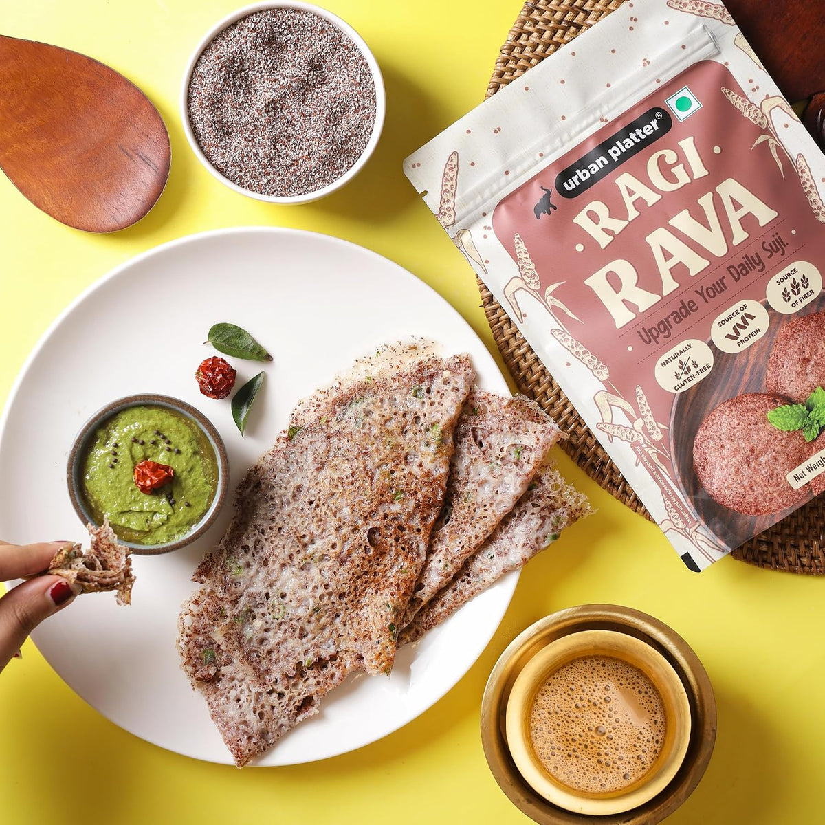 Urban Platter Ragi Rava, 500g (Naturally Gluten-free | Source of Protein & Fibre | A Smart Swap for Regular Sooji | Perfect for Upma, Khichdi, Idli, Dosa, Halwa, & More)